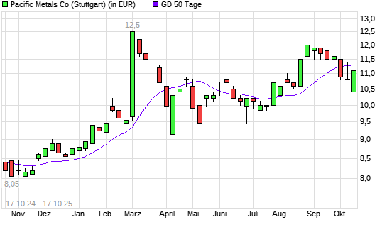 Pacific Metals Co-Aktie unter 50-Tage-Linie