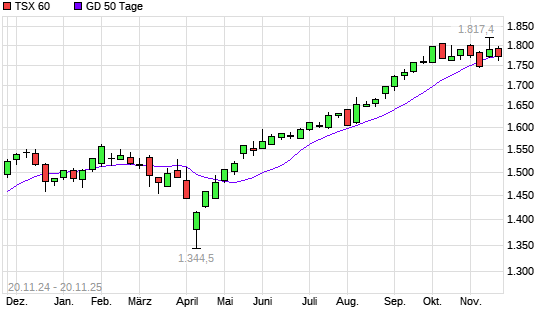 TSX 60 über 50-Tage-Linie